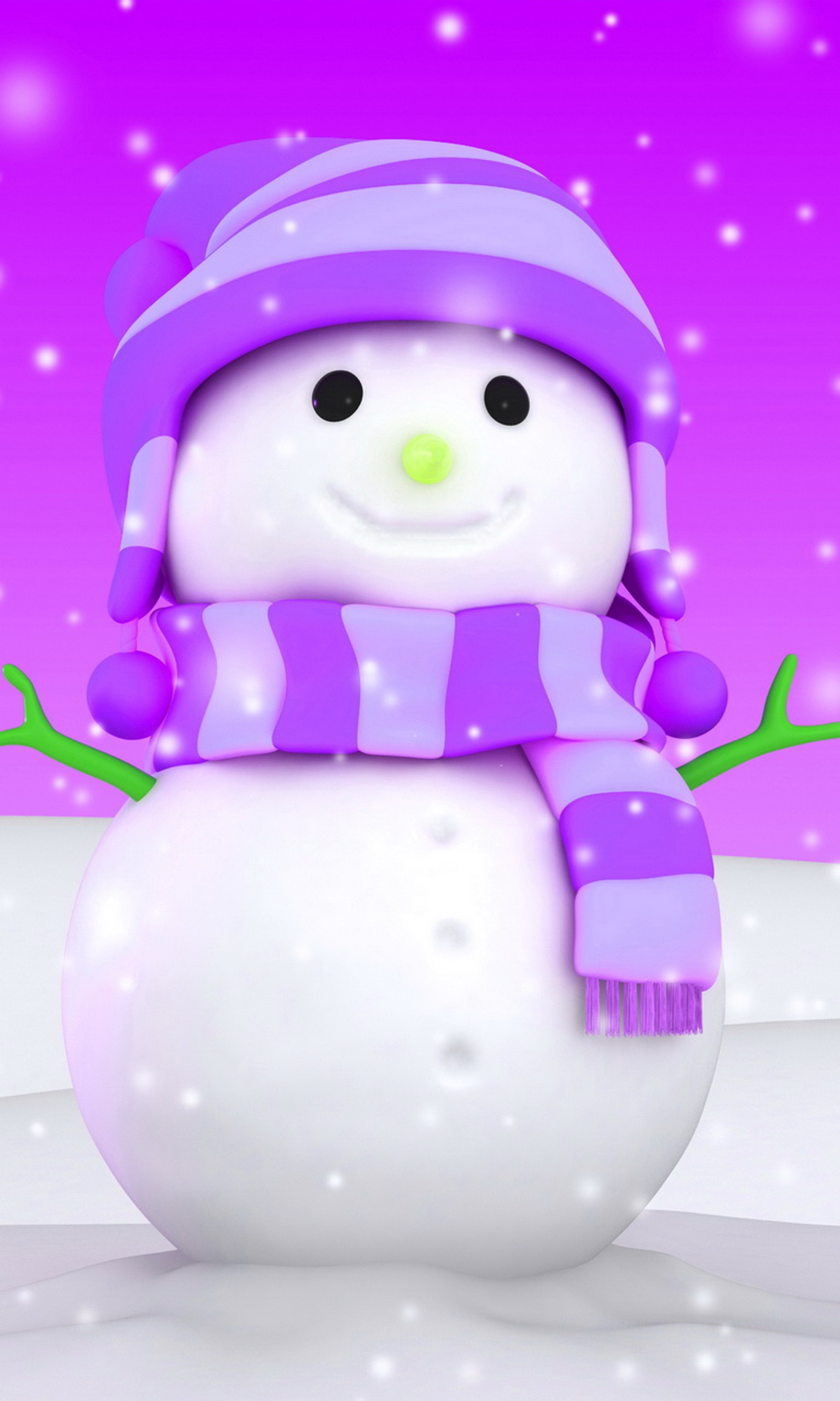 Un gros plan d'un bonhomme de neige portant un chapeau et une écharpe violets (bonhomme de neige de noël, mignon, violet)