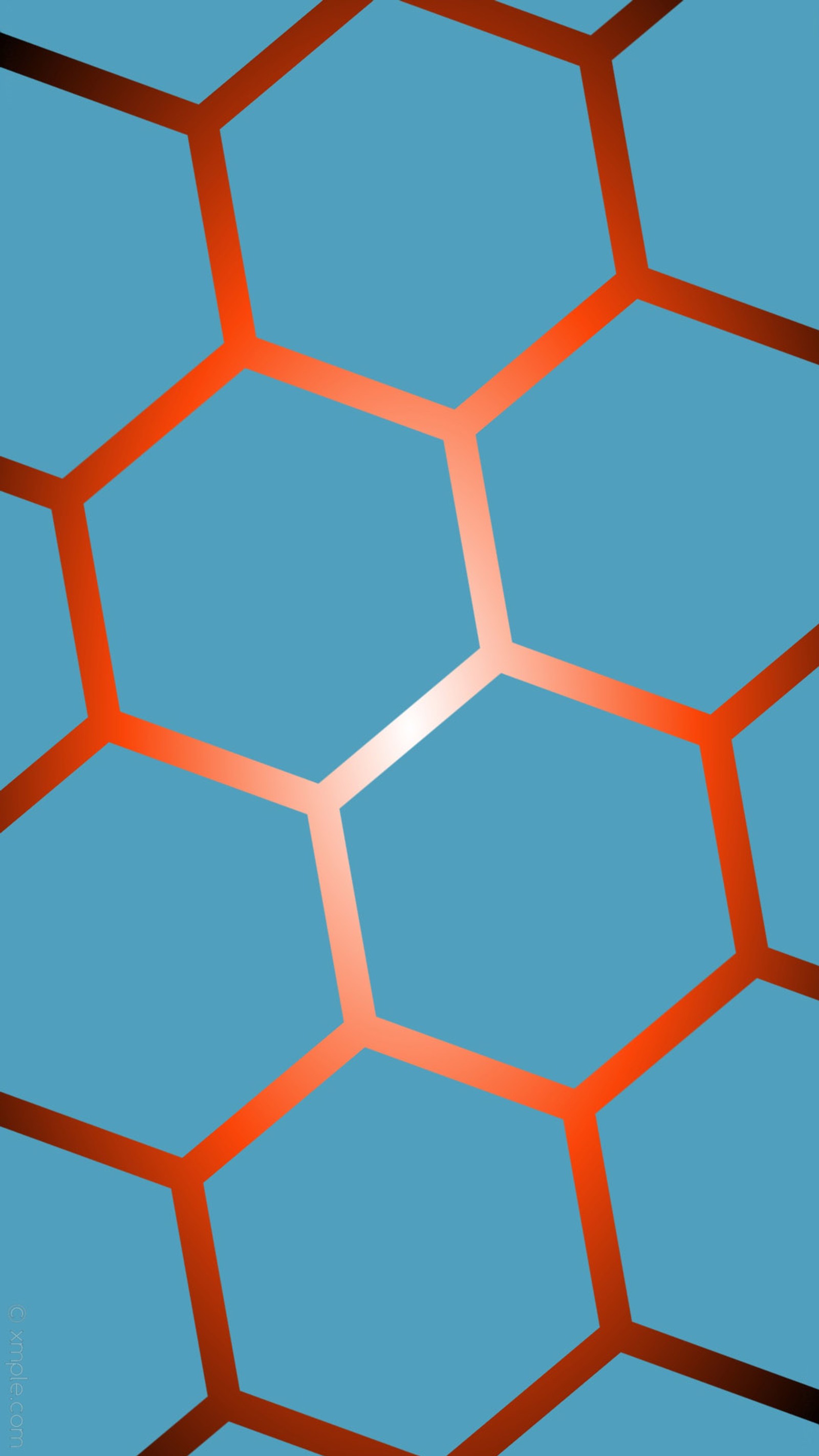 Um close-up de um padrão hexagonal com fundo azul (abstrato, azul, laranja)