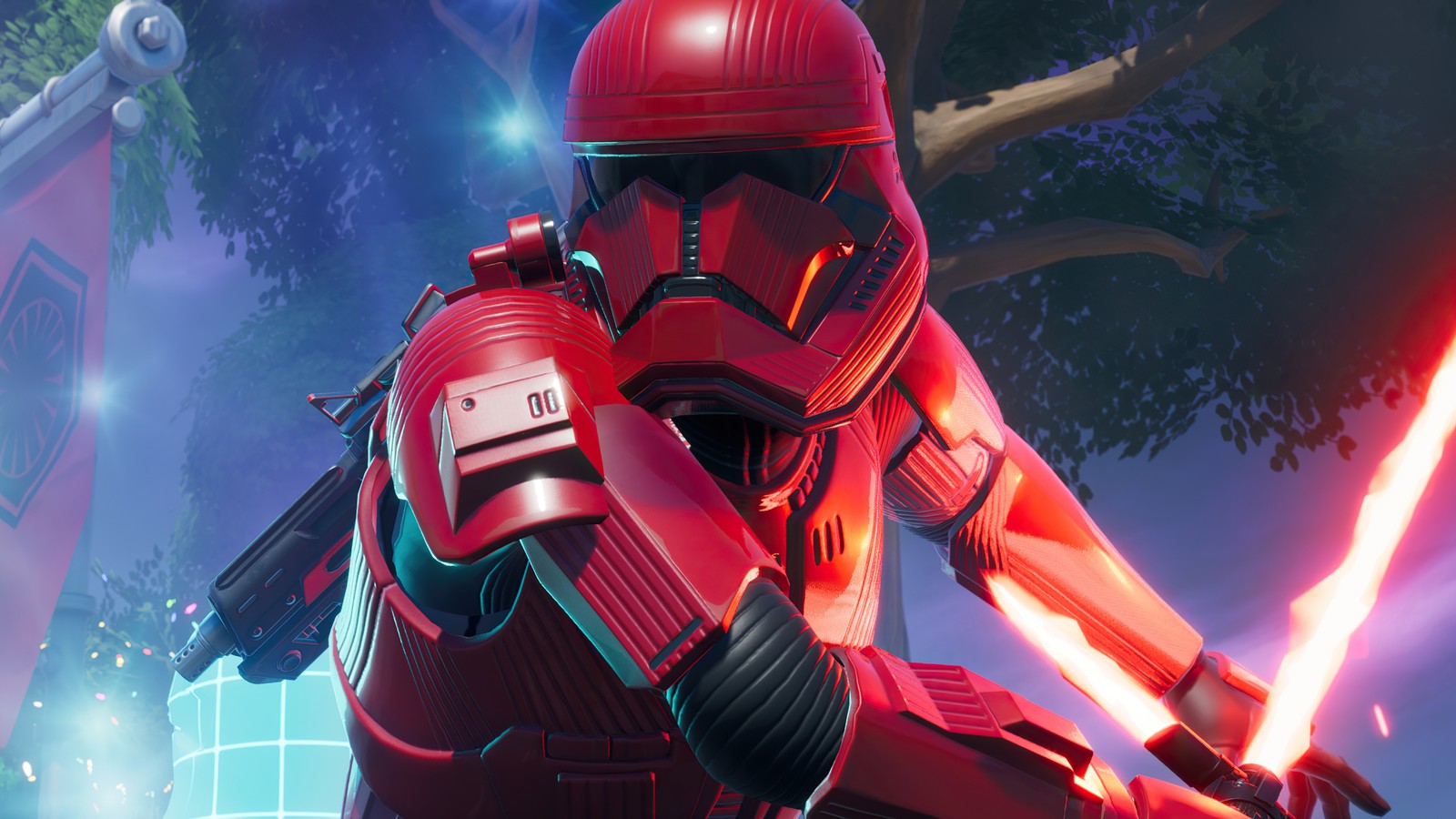 Un personnage de star wars tenant un sabre laser (soldat sith, star wars, sabre laser, lightsaber, fortnite)