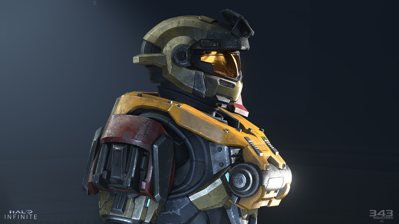 A close up of a person in a helmet and armor (halo infinite, multiplayer, xbox series x and series s, xbox one, pc games)