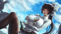 Тако из Azur Lane в эффектной позе, вдохновленной аниме, на динамичном фоне