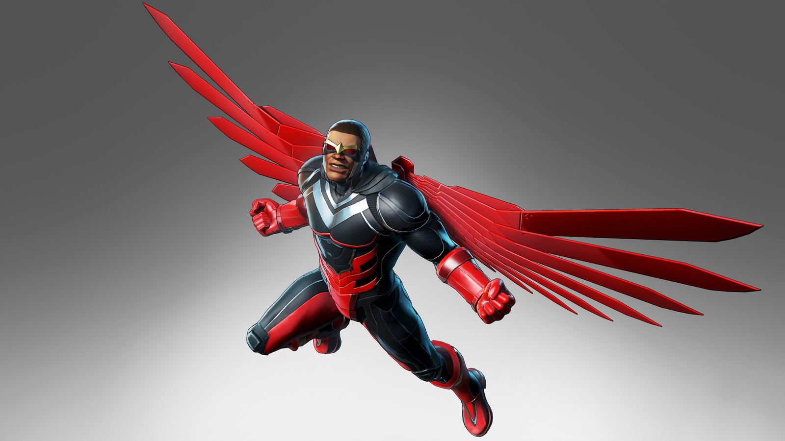 Un gros plan d'une personne en costume rouge et noir (faucon, marvel ultimate alliance 3, marvel ultimate alliance 3 the black order, jeu vidéo)