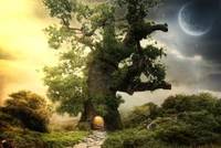 Enchanted Tree Portal in a Mystical Landscape