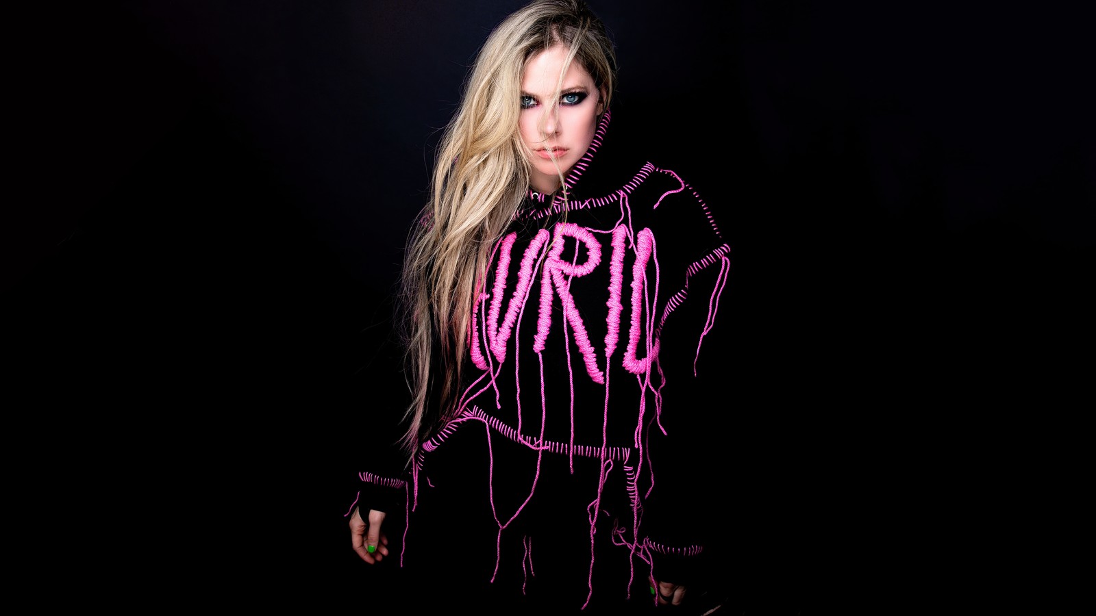 avril lavigne, canadian singer, euphoria magazine, dark background, amoled wallpaper