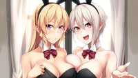 Erina e Alice Nakiri em trajes de coelho estilosos de "Food Wars!