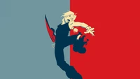 Minimalista Edward Elric em pose de combate dinâmica - Fullmetal Alchemist