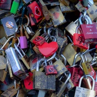 Colorful Padlocks and Heart-Shaped Accessories in Electric Blue and Carmine