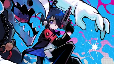 Chibi Makoto de Persona 3 Reload avec une créature menaçante