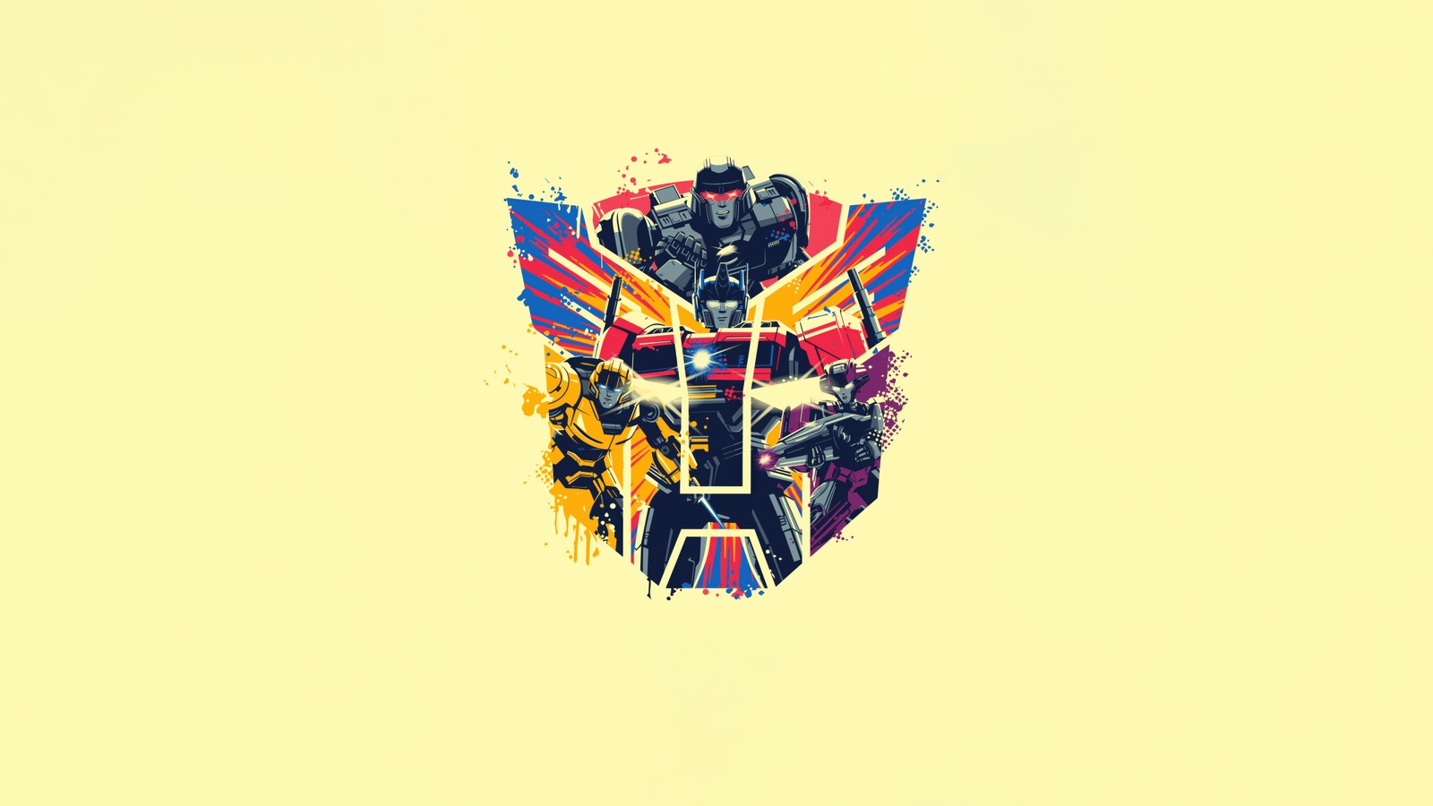 Un gros plan d'un fond jaune avec une image d'un robot (transformers un, transformers one, minimaliste, autobots, 5k)