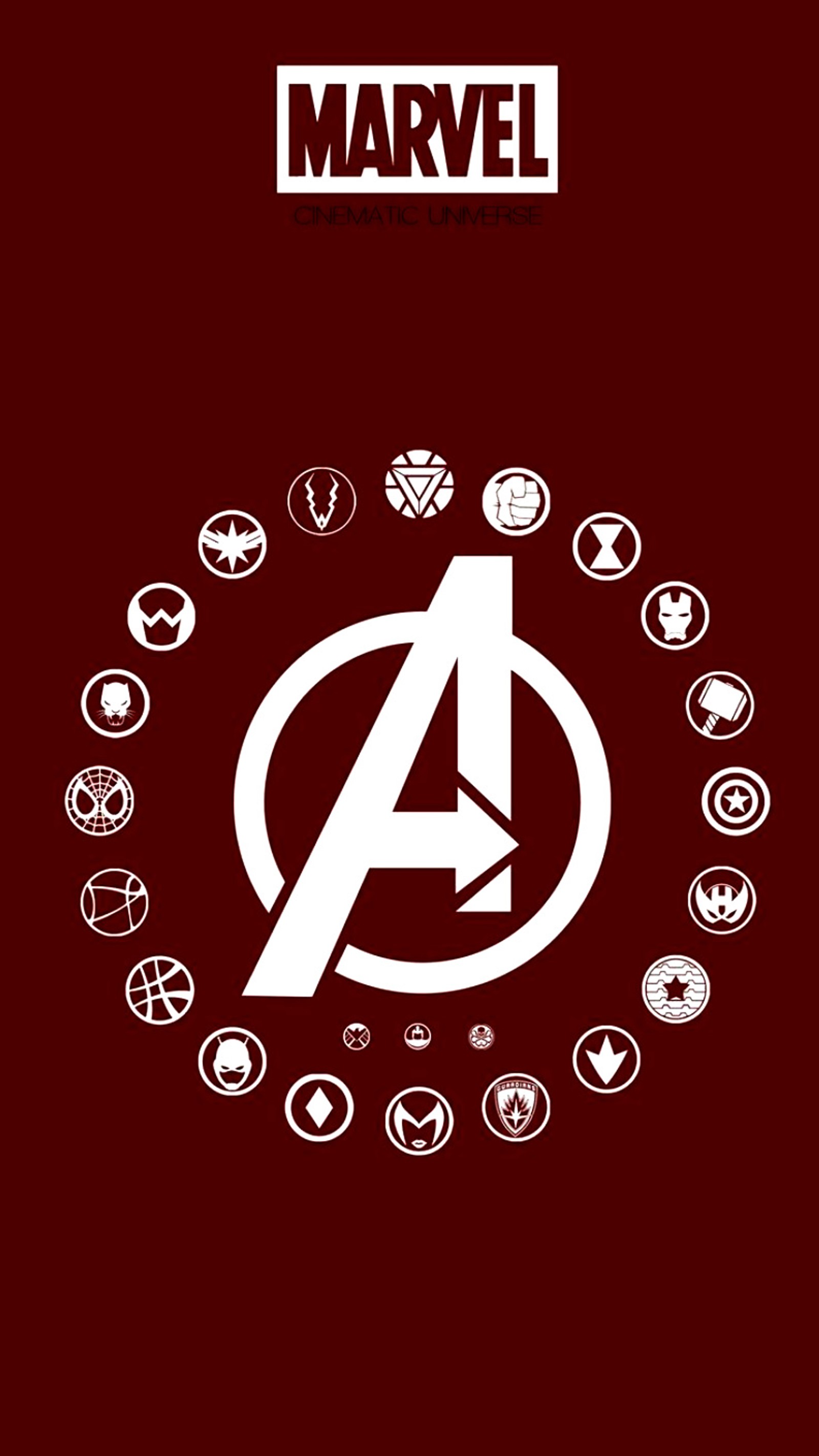 Une affiche du logo des avengers entourée de divers symboles (avengers, fond, hd, homme, marvel)