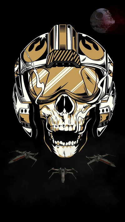 Renegade Pilot Skull: A Dark Tribute to X-Wing Fighters in a Star Wars Universe