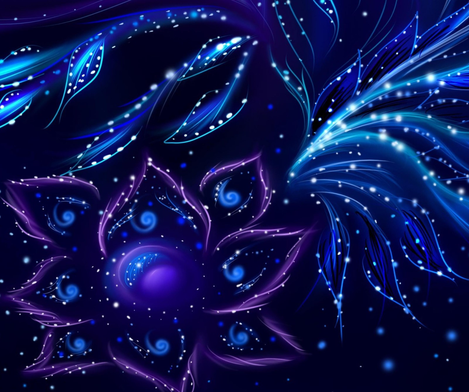 A close up of a blue flower with a purple flower on it (dark, flower, light, point, shape)