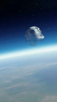 Death Star Orbiting in Space Above a Planetary Surface