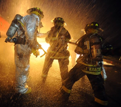 queimando, perigo, lutadores, fogo, bombeiros