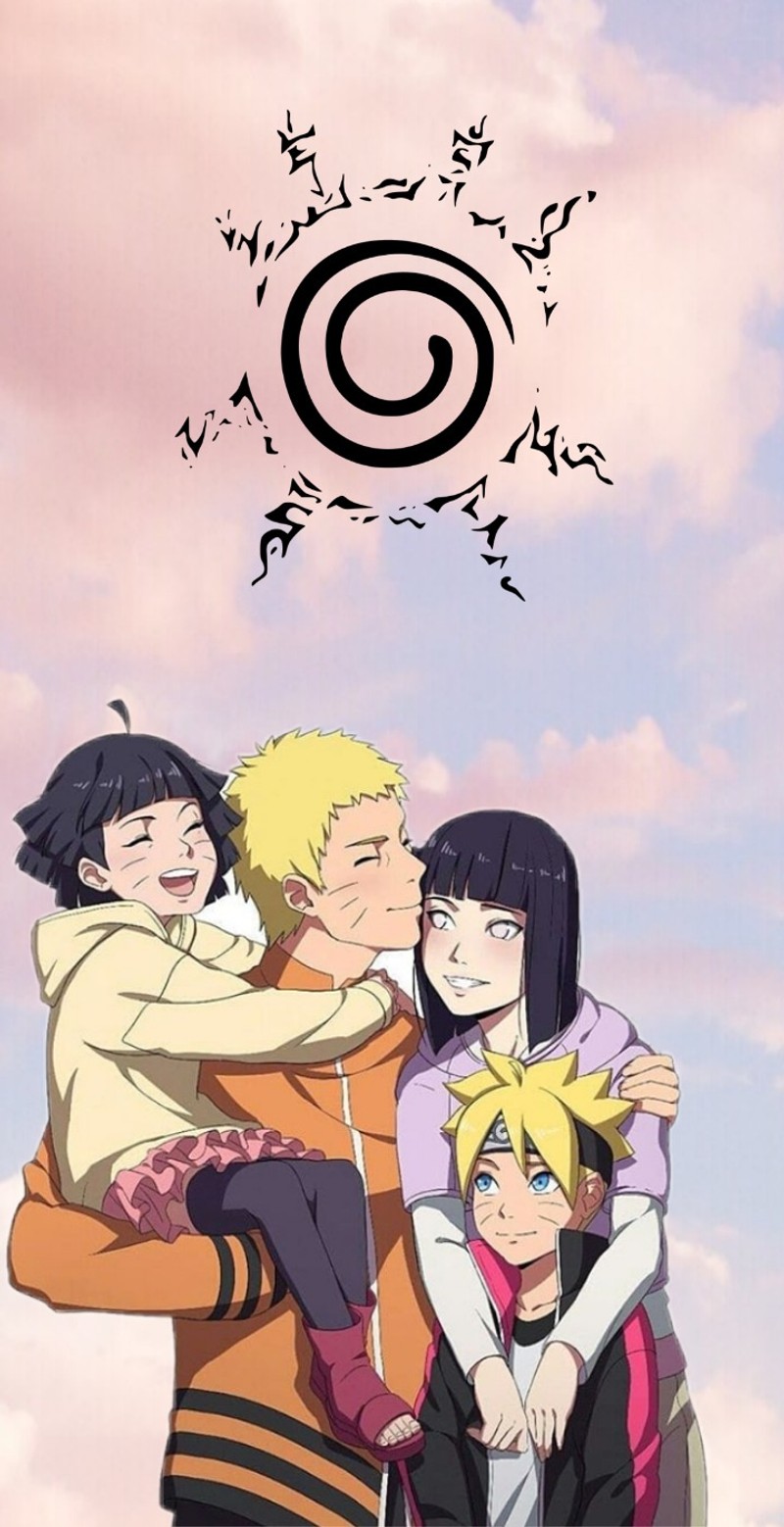 Персонажи аниме обнимают друг друга на фоне облачного неба (любовь, naruto)