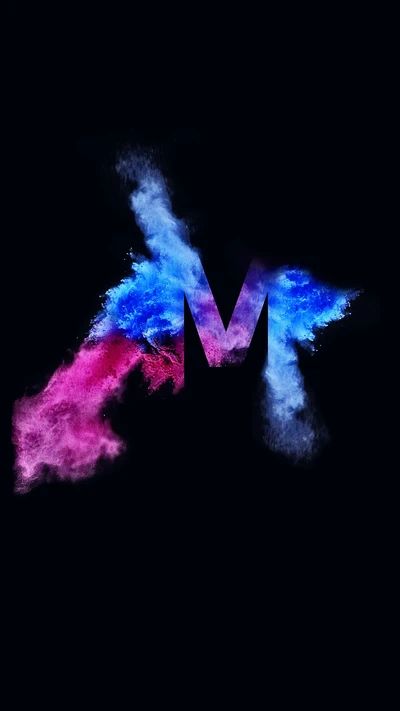 Vibrant "M" Letter in Colorful Smoke on Black Background