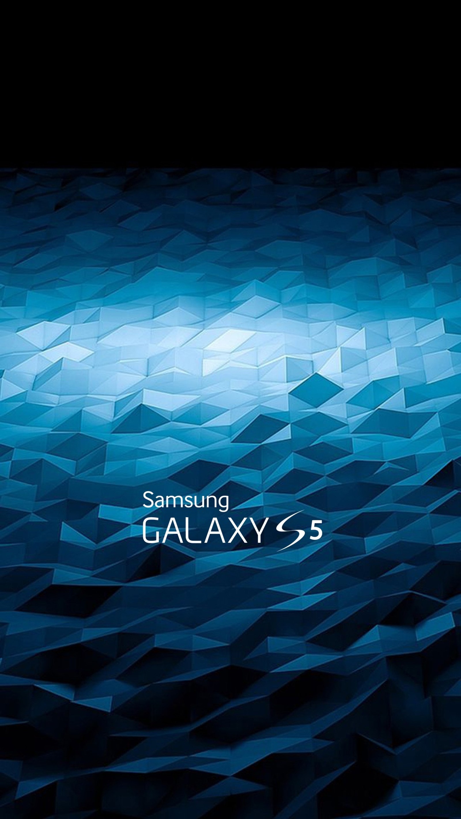 Um close de um celular com fundo azul (galáxia, logotipo, s5, samsung)