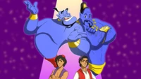 Animated Adventure: Aladdin and the Genie in a Colorful Illustration