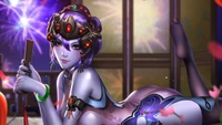 Viúva: Assassina Enigmática de Overwatch em uma Pose Cativante