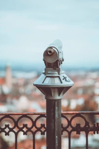 Scenic Viewpoint Telescope with Iron Fence