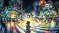 Cruzamento vibrante de Shibuya à noite: Uma perspectiva de anime