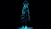 neon, anime girl, black background, amoled, 5k