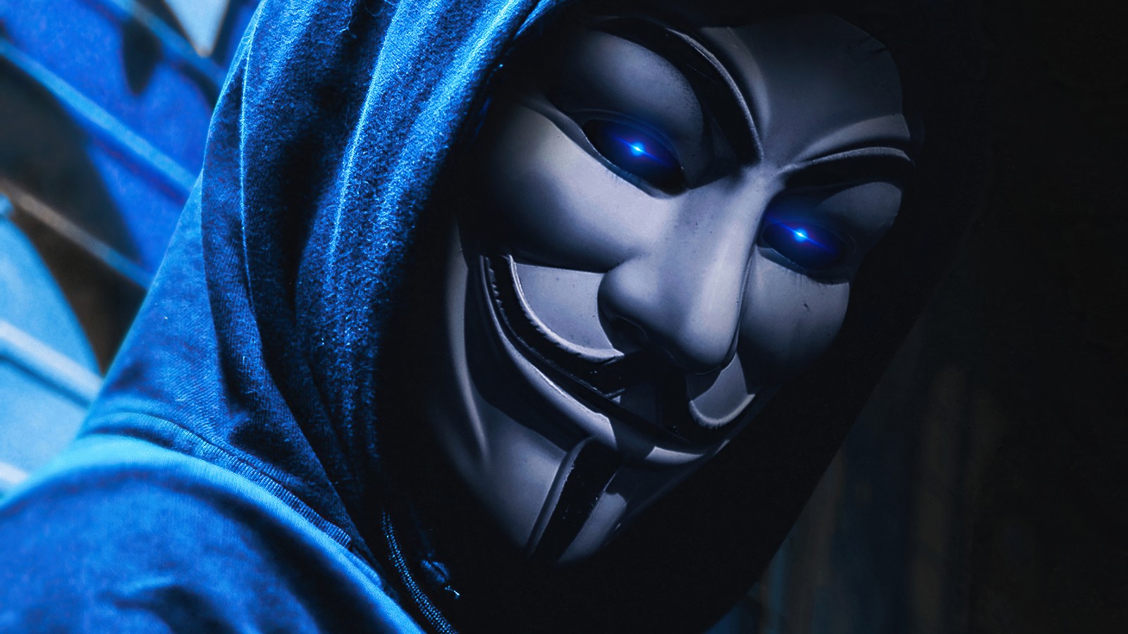 anonymous, mask, glowing eyes wallpaper