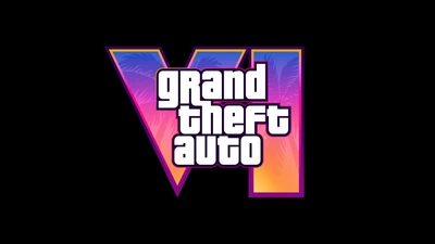 Logotipo de Grand Theft Auto VI em fundo preto - Lançamento oficial em 2025