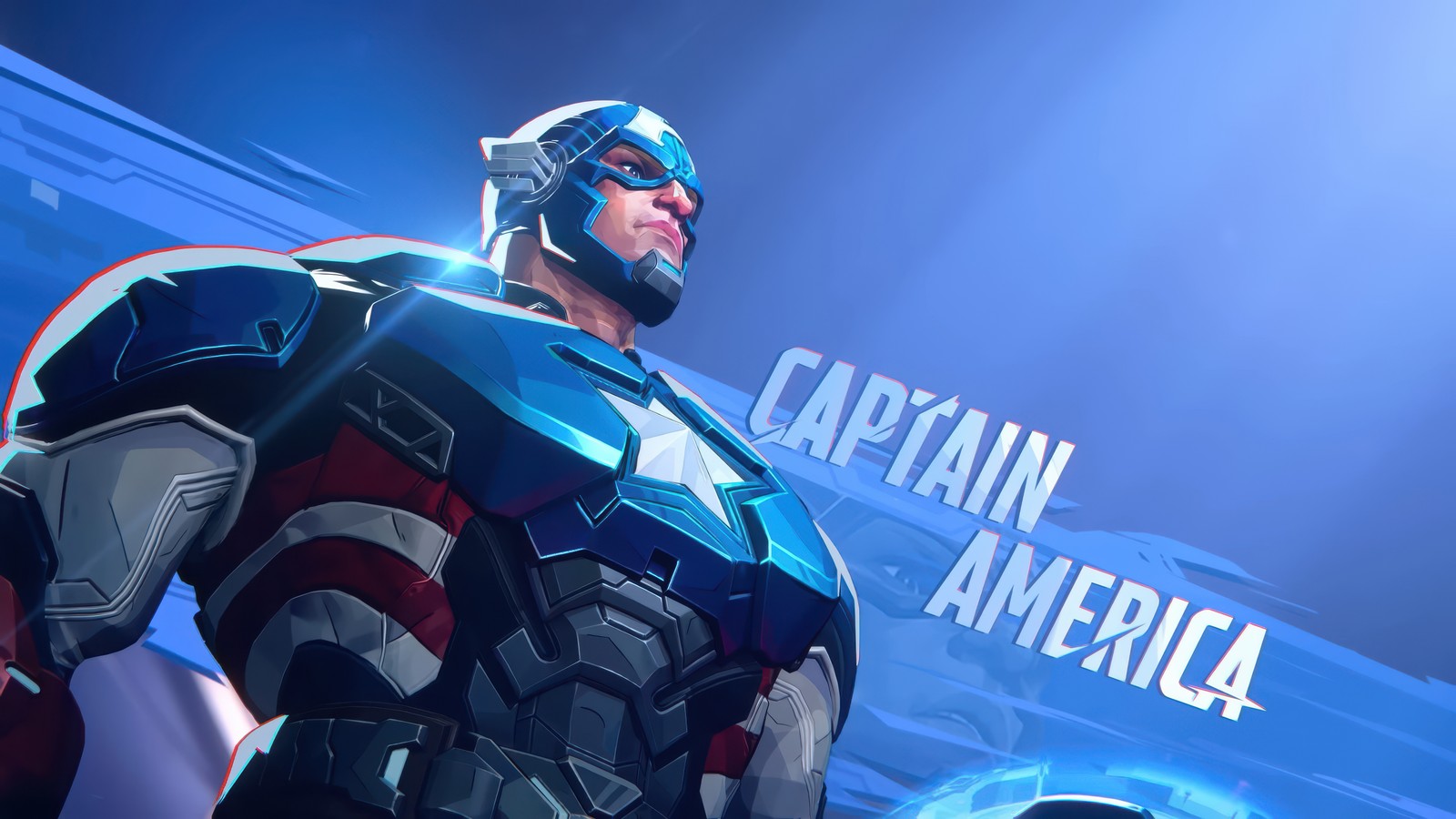 O capitão américa está de pé diante de um fundo azul (marvel rivals, jogos 2024, fundo azul, jogos, papel de parede 4k)