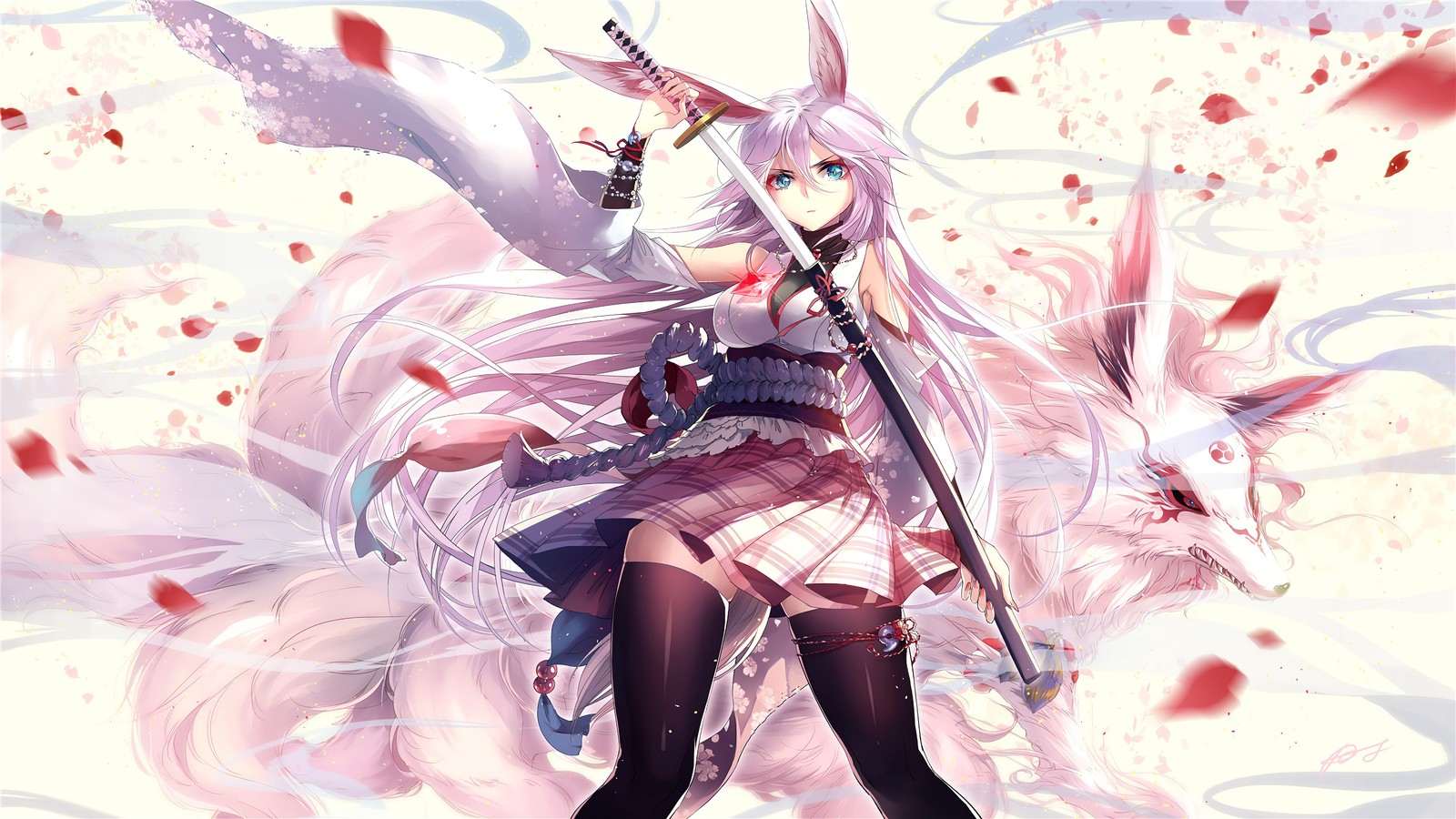 anime girls, anime, katana, sword, pink hair wallpaper