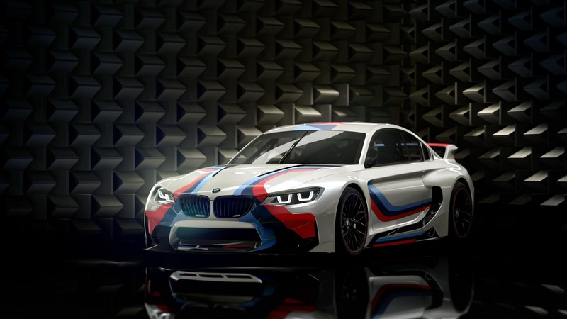 Bmw представляет свой новый гоночный автомобиль bmw m140i (bmw vision gt, bmw vision gran turismo, тёмный фон, машины, обои 4k)