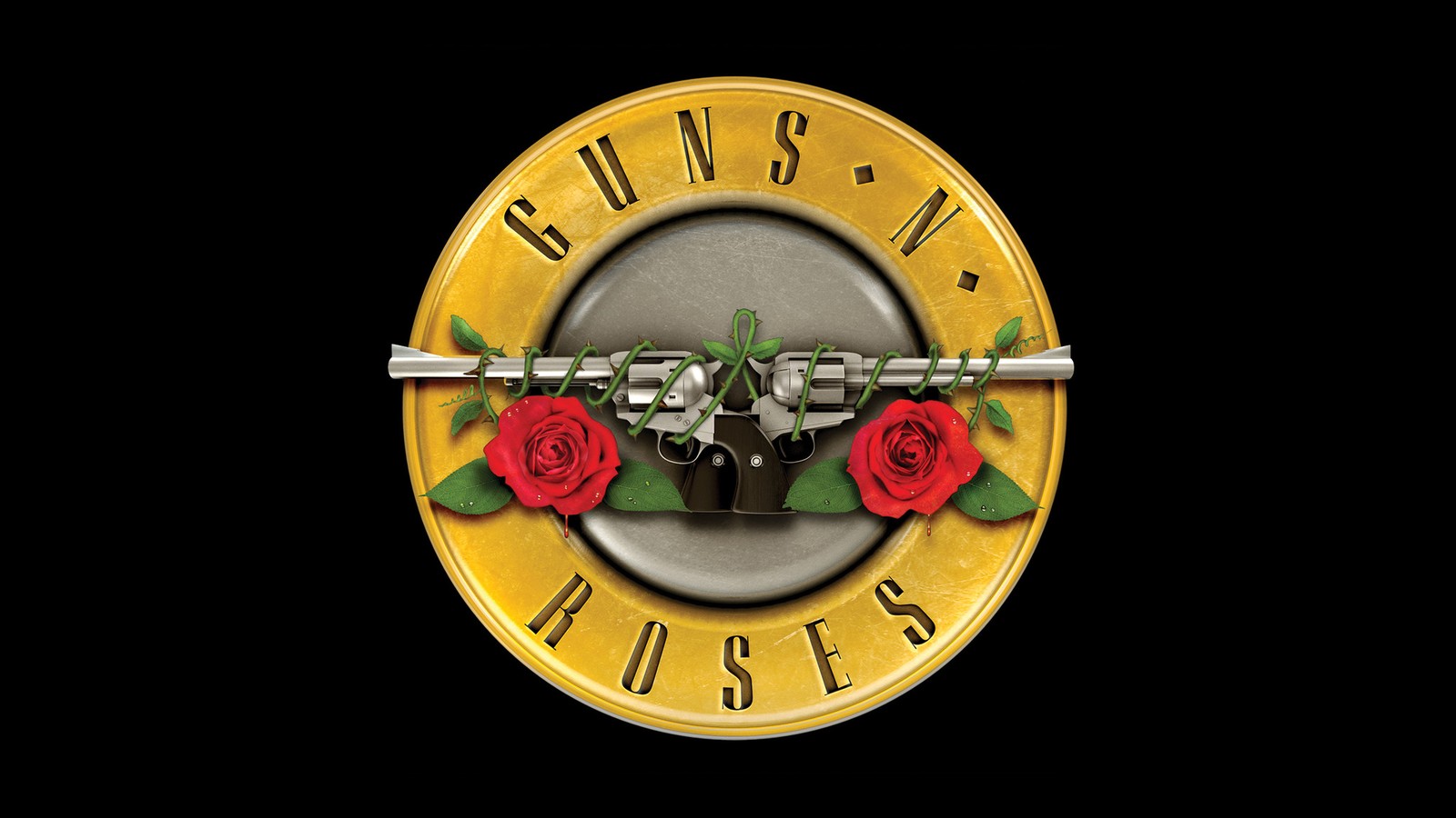 Logo de guns and roses sobre un fondo negro (no en este tour de vida, not in this lifetime tour, guns n roses, duff mckagan, conjunto musical)