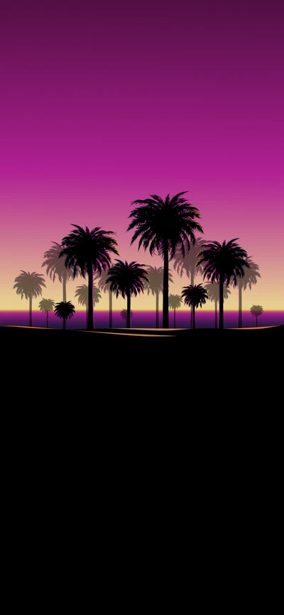 Silhouetted Palms Against a Vibrant Purple Dusk