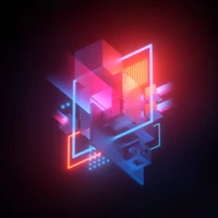 Neon Abstract 3D Cubes with Vibrant Lighting in Dark Background