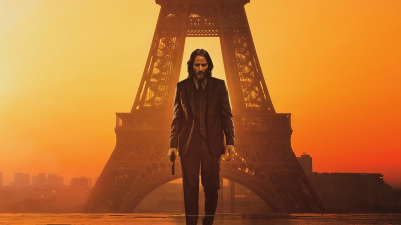 Мужчина в костюме стоит перед эйфелевой башней (джон уик 4, john wick chapter 4, фильм, 2023, джон уик)