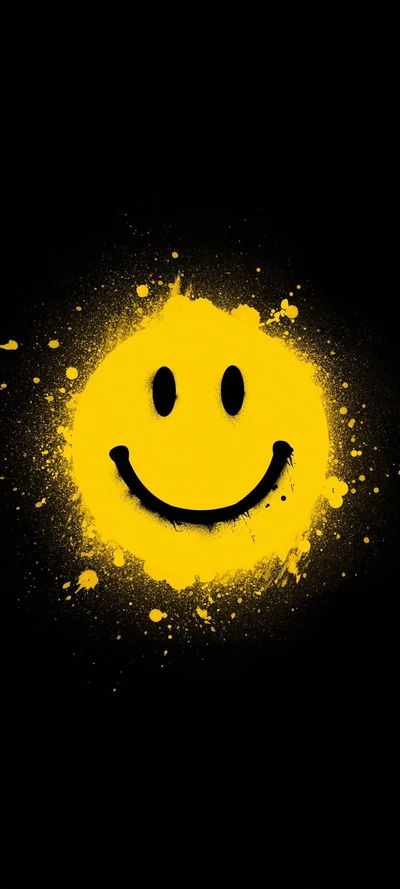 Emoticon sonriente amarillo vibrante sobre un fondo negro