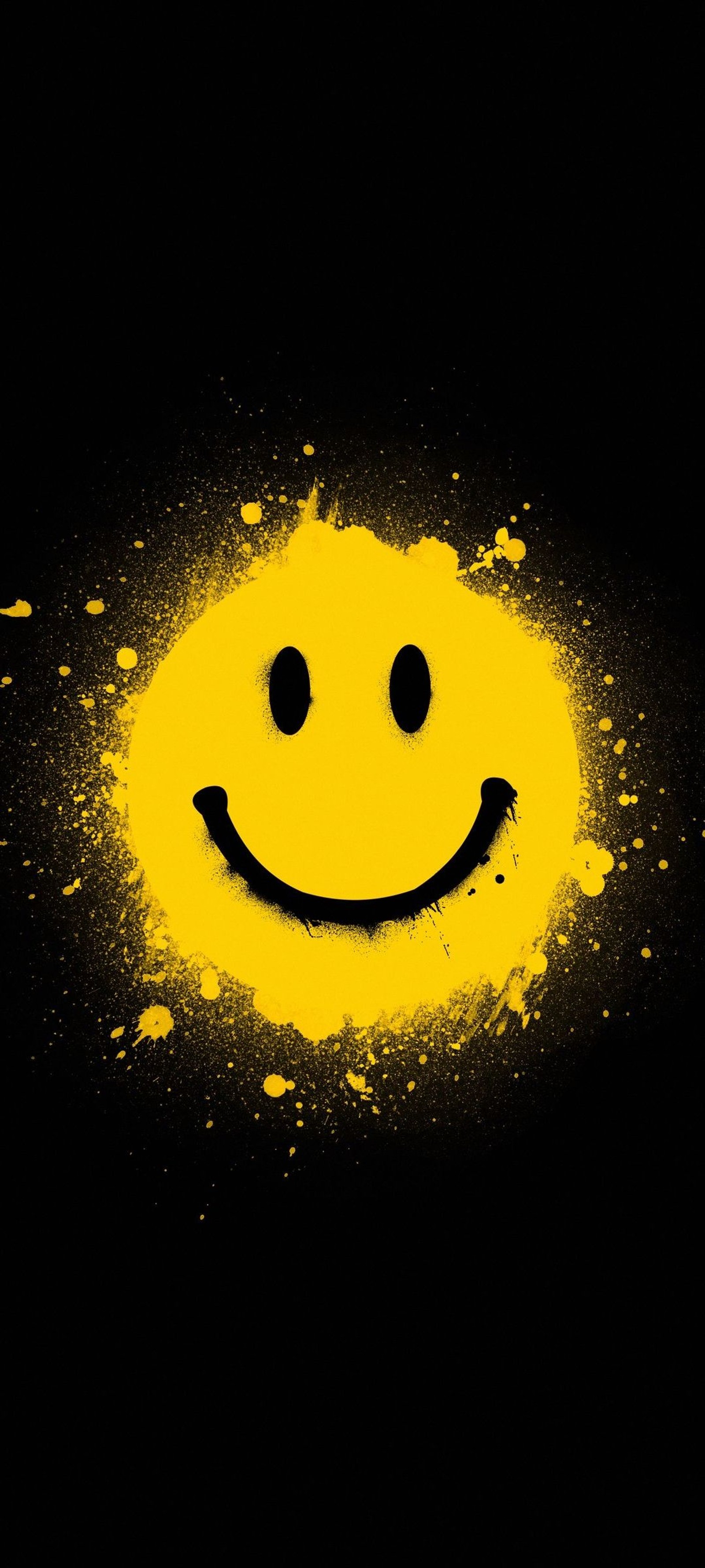 Ein lächelndes gesicht mit gelber farbe auf schwarzem hintergrund (smiley, emoji, lächeln, nase, kopf)