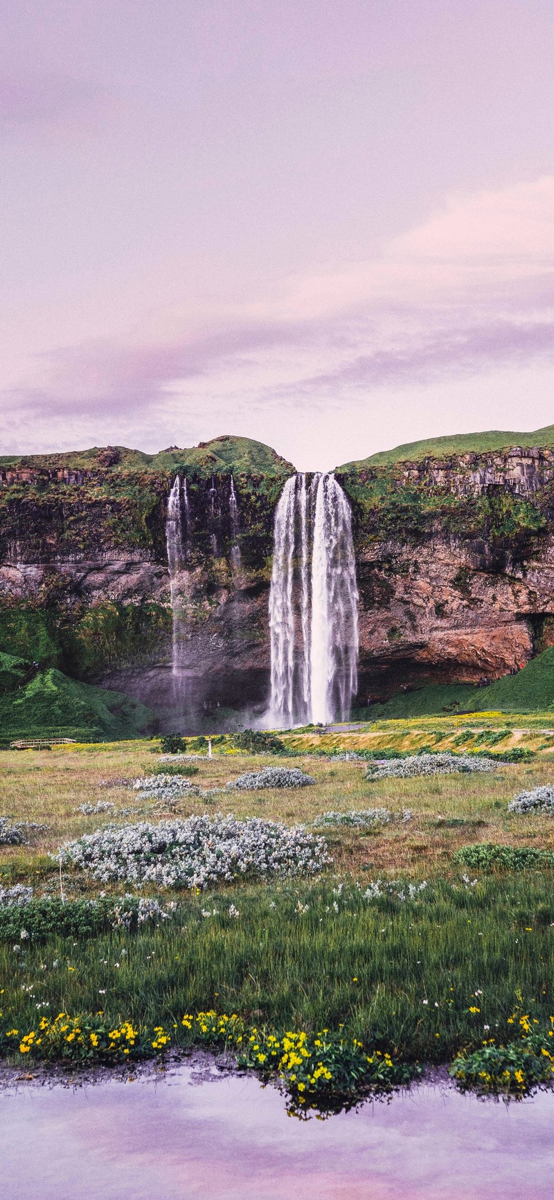 Водопад находится посреди поля (сельяландсфосс, seljalandsfoss, водопад, природа, облако)