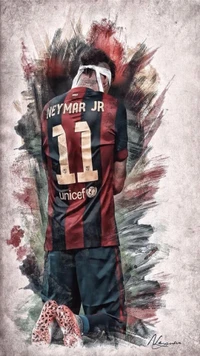 Neymar Jr. Celebrating in a Striking Artistic Portrait