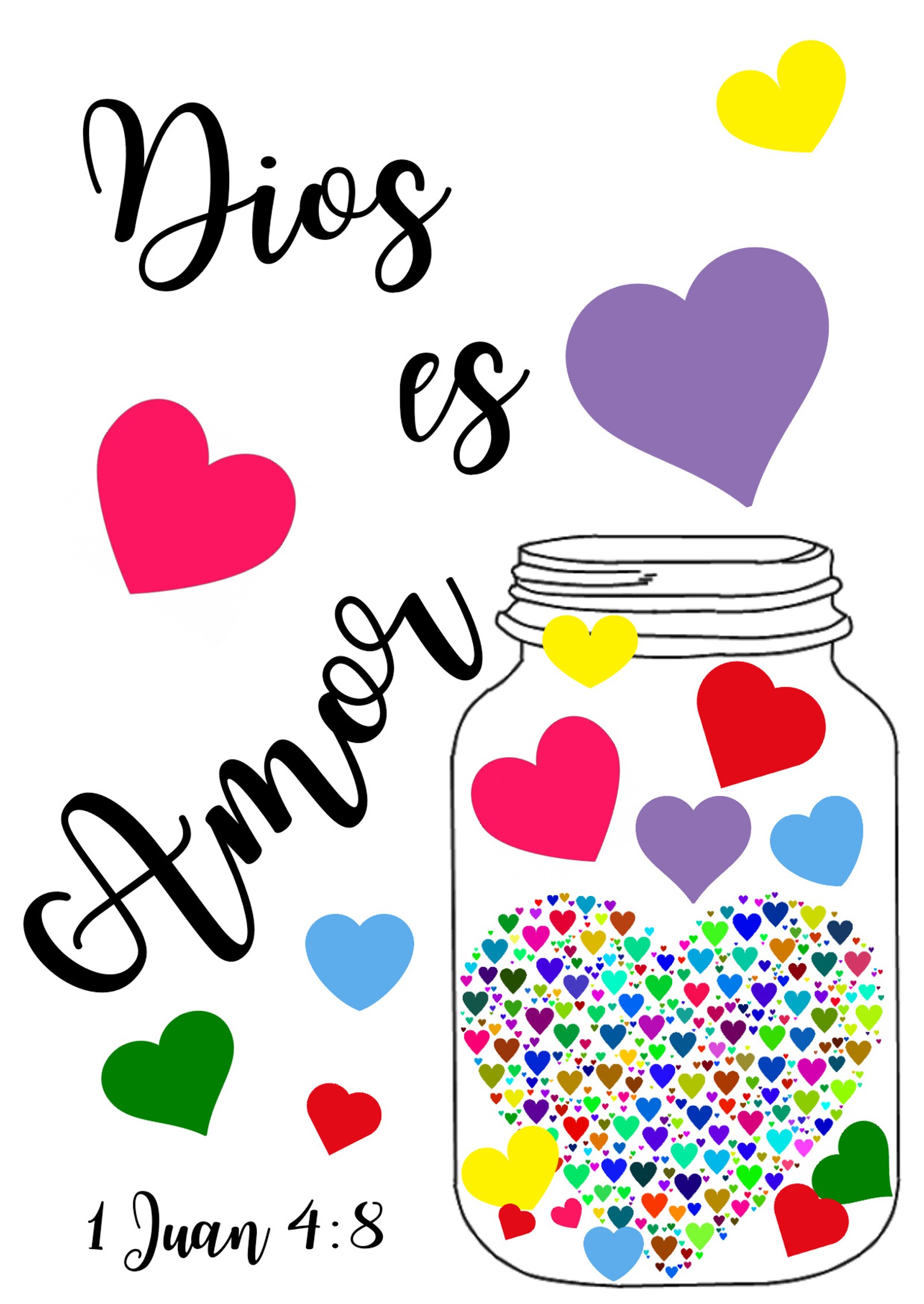 A picture of a jar filled with hearts and the words diss and amor (chrisyian, love)