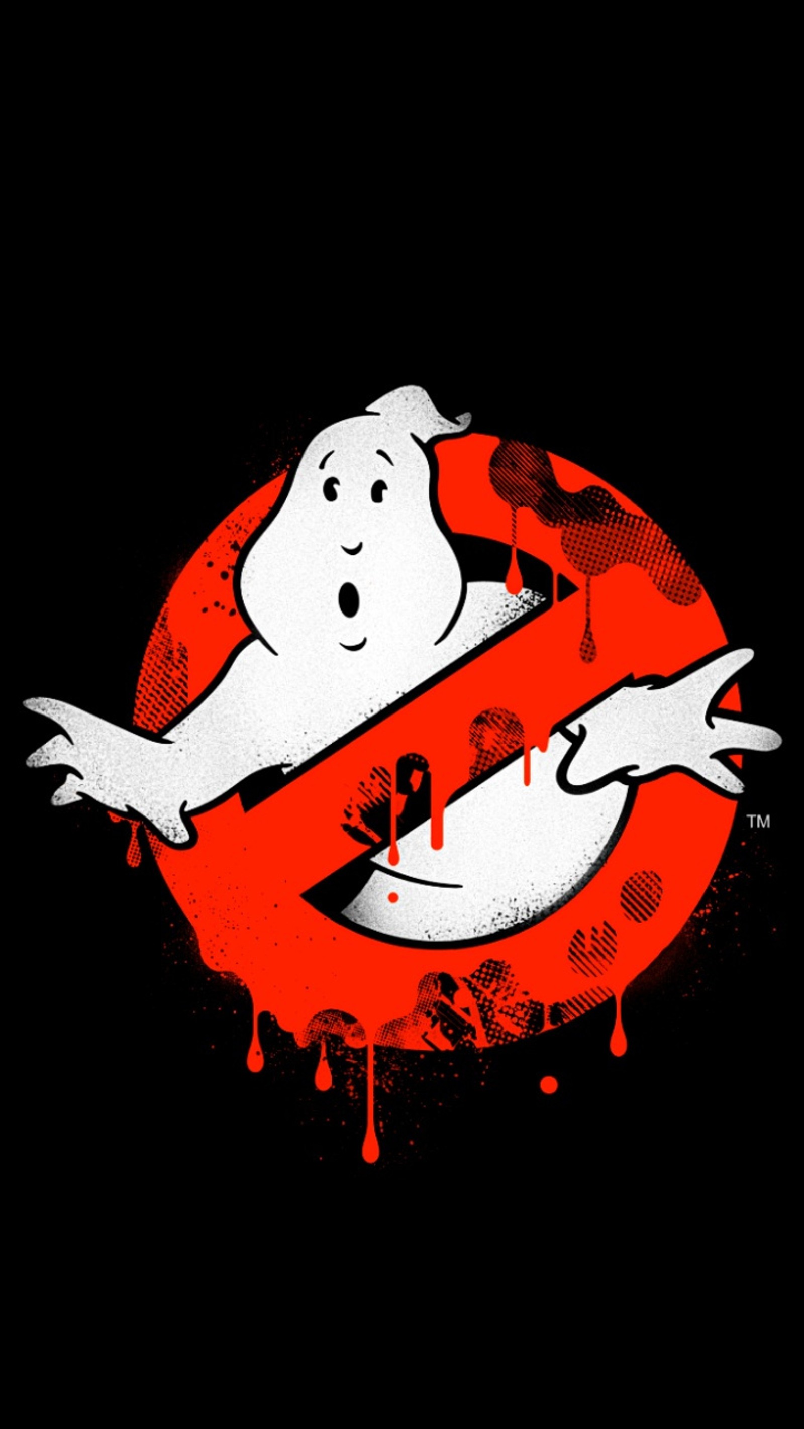 Gros plan du logo des ghostbusters avec du sang coulant au milieu (sos fantômes, cazafantasmas, fantôme, halloween, sasukefox)