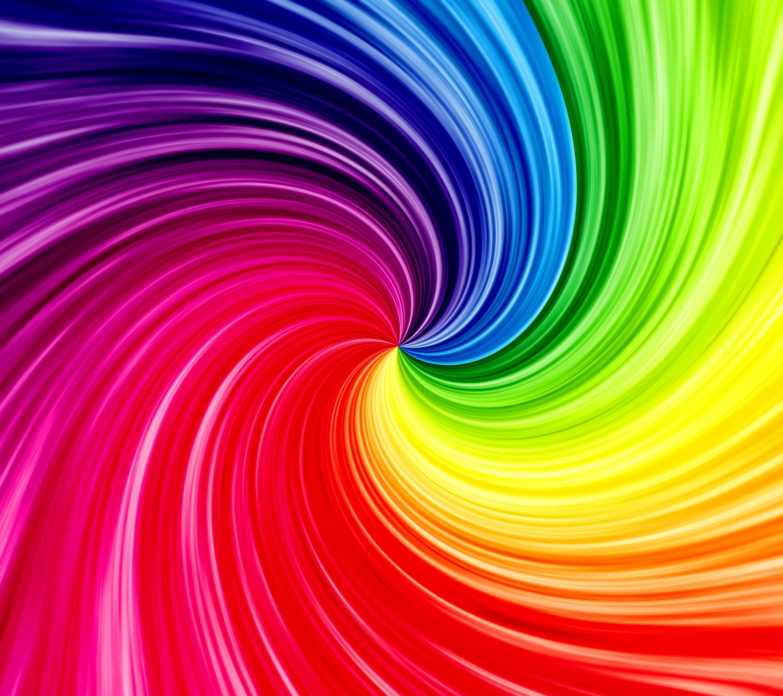 A rainbow swirl background with a black background (abstract, bright colors waves)