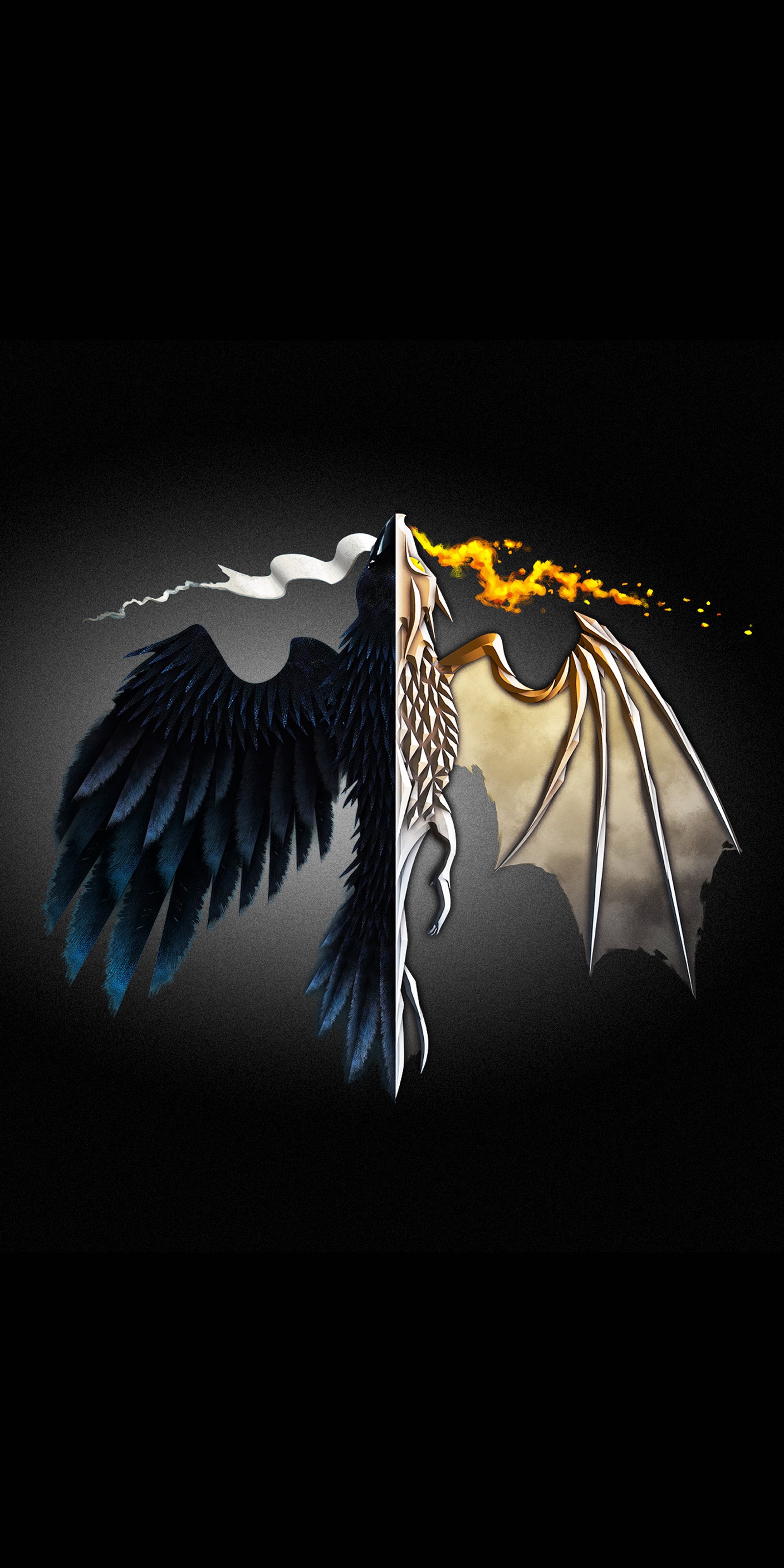 There is a dragon with wings flying in the dark (black, game, got, thrones)