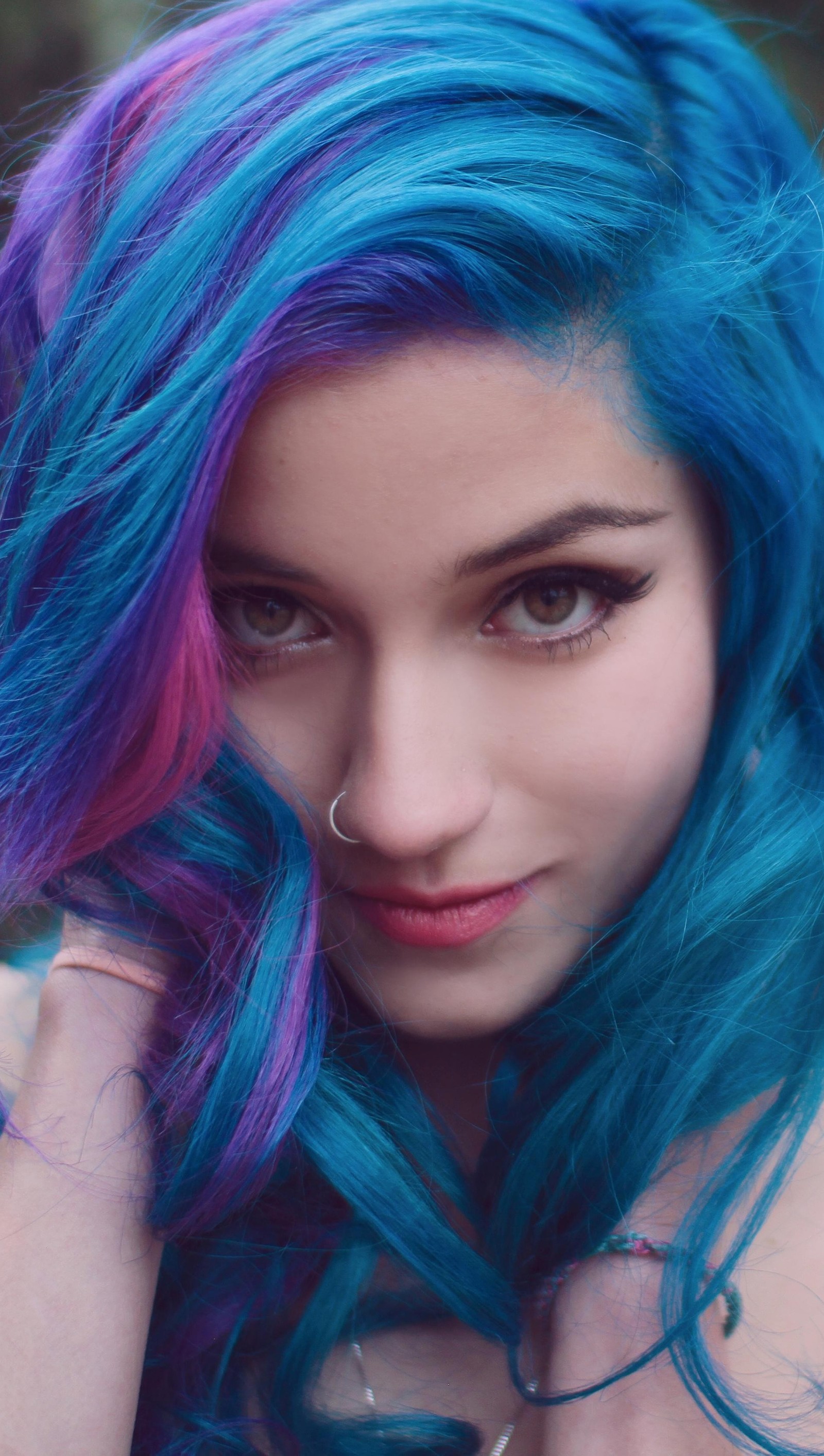 beautiful, blue hair, hd, model, nosering wallpaper