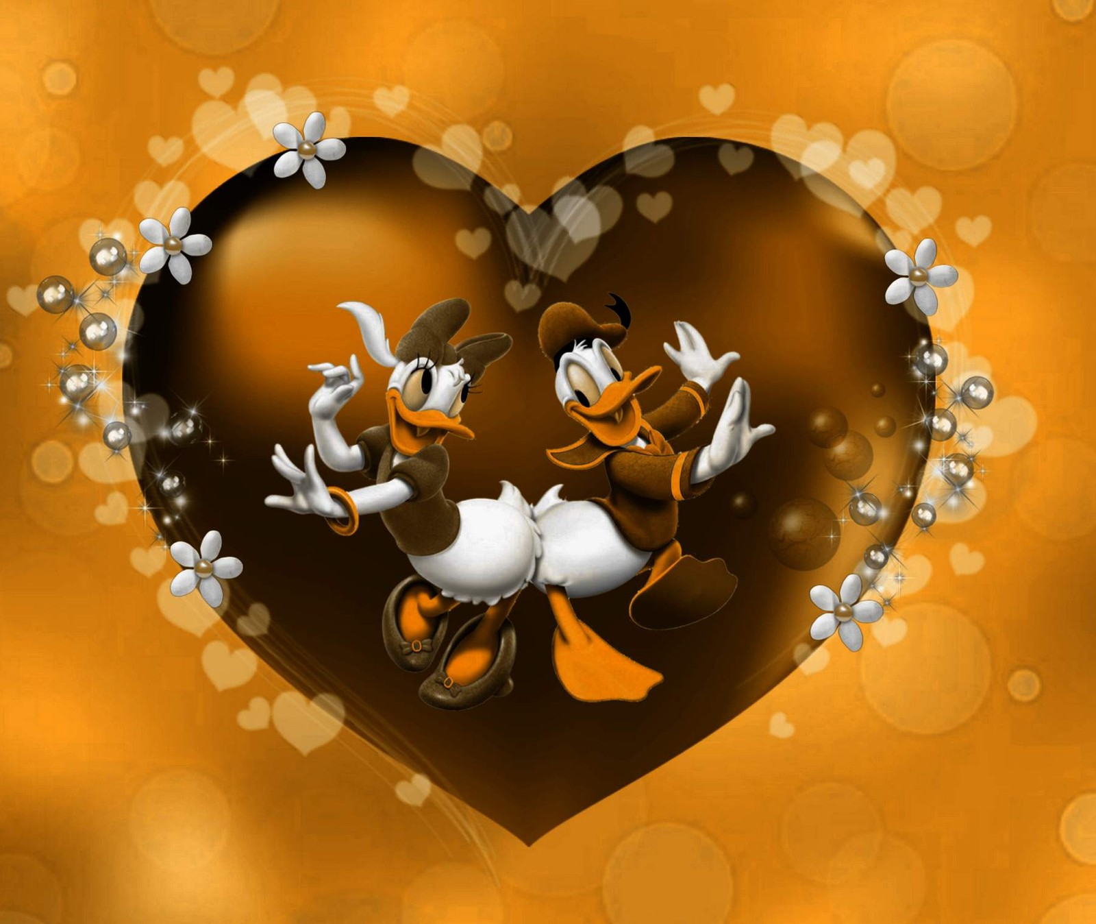 Mickey et goofy sont dans un cœur avec un fond de cœurs (couple, disney, cœur, amour, saint valentin)