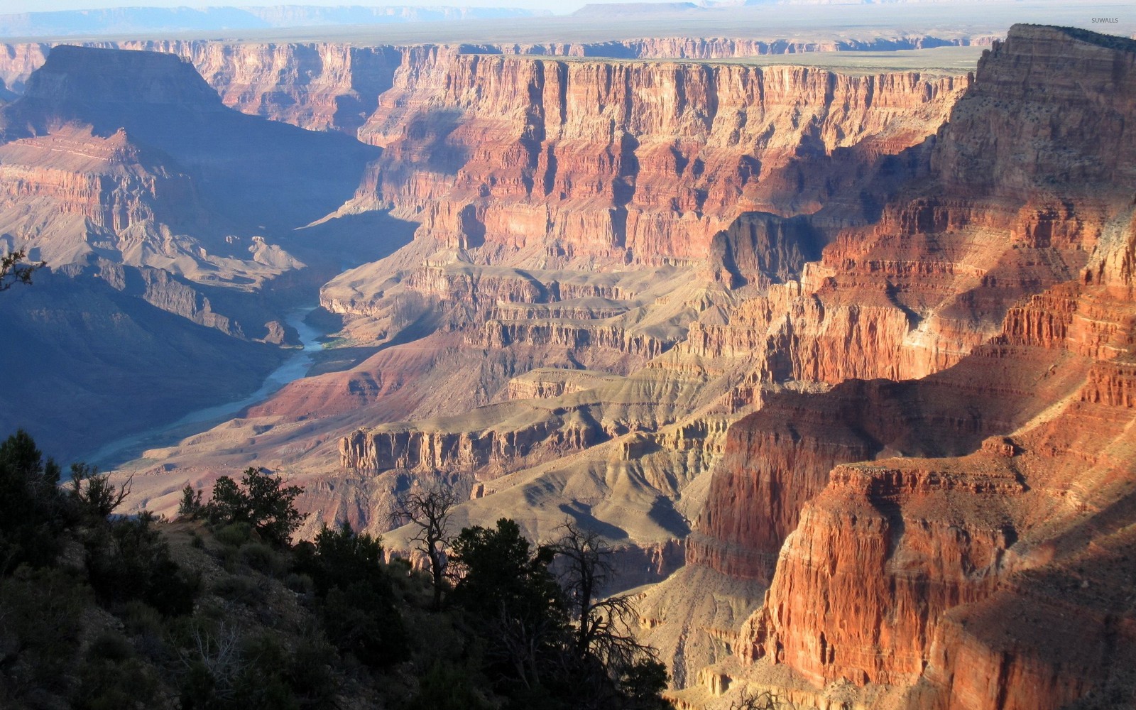 Araffe view of a canyon with a river in the middle (grand canyon national park, grand canyon, national park, park, badlands)