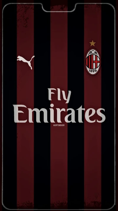 Fondo de pantalla de la camiseta local del AC Milan 2018 con marcas de Puma y Fly Emirates