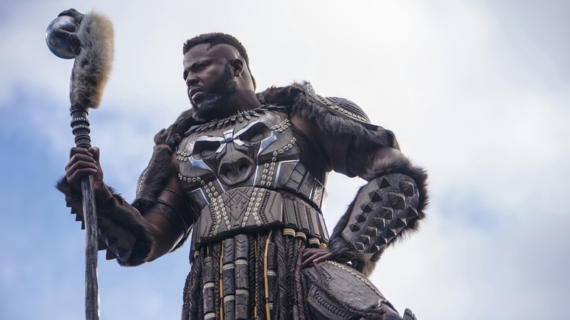 Арабский человек в доспехах, держащий копье и шест (мбака, mbaku, winston duke, черная пантера ваканда навсегда, black panther wakanda forever)