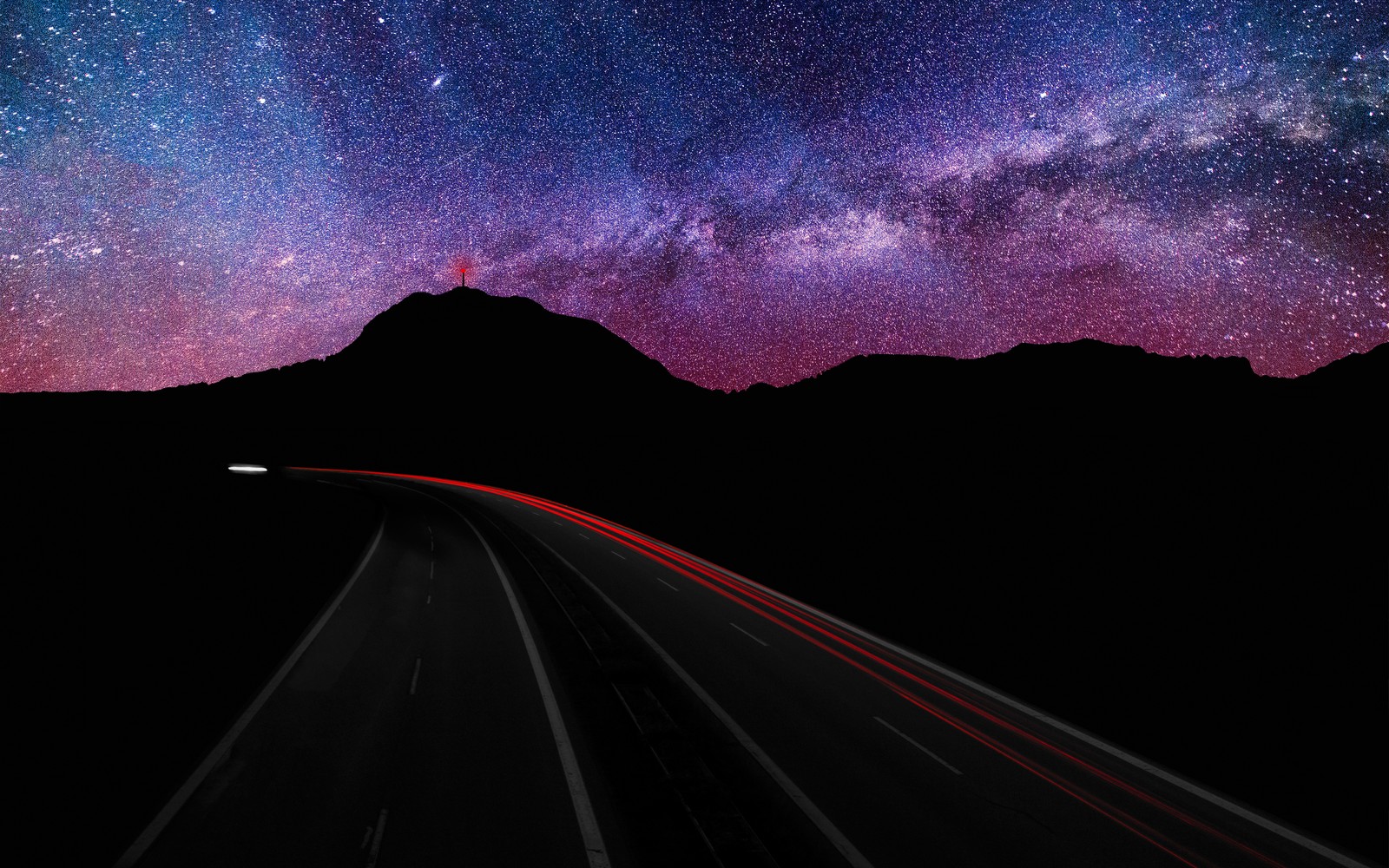 mountain silhouette, light trails, long exposure, astronomy, starry sky wallpaper