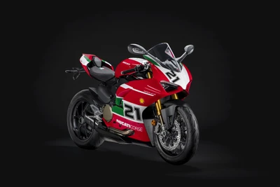 Ducati Panigale V2 Bayliss: Иконический спортивный мотоцикл на черном фоне